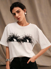 Feather Eye Design Women's White Cotton T-Shirt
